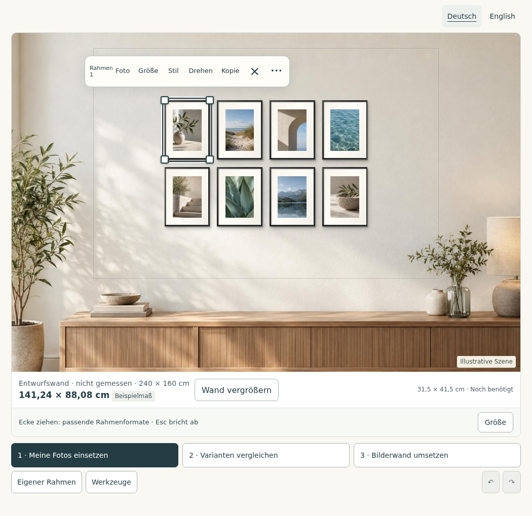 Galeriva Bilderwand-Designer mit acht Rahmen